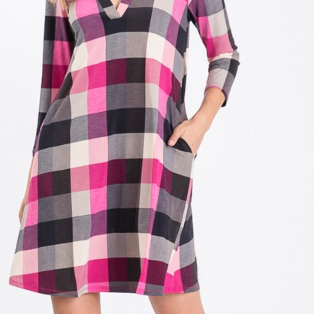 Pink, black plaid dress